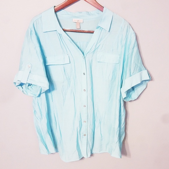 Roz & Ali Tops - Shimmering Blue Roz & Ali Button Up